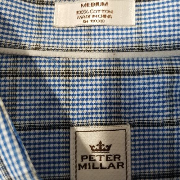 Peter Millar Sport Shirt Medium Button Short Sleeve Plaid Crown Cotton - Picture 5 of 10